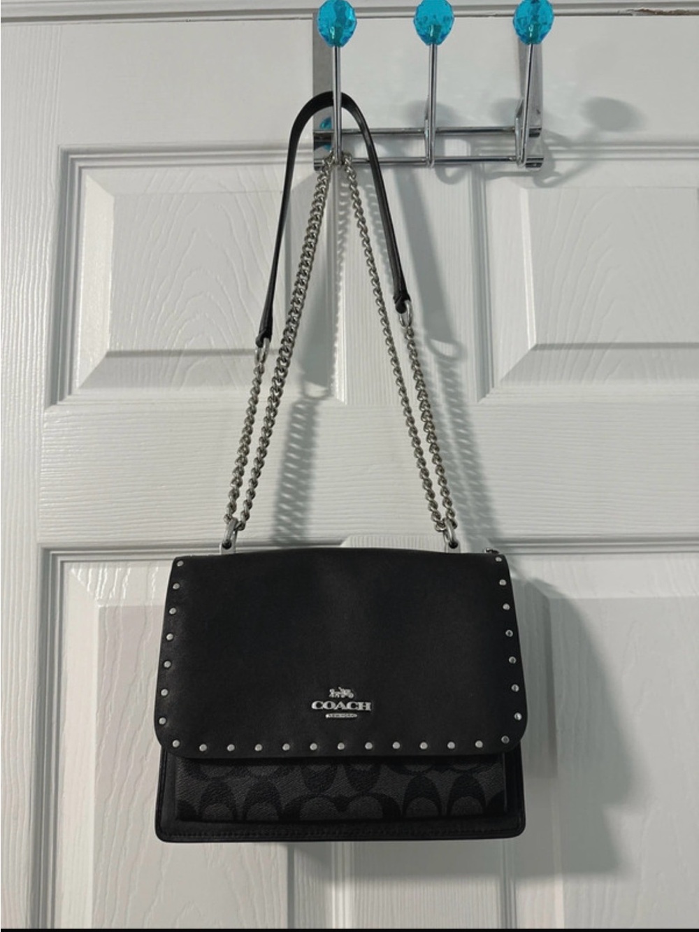 Coach Black Chain-Strap Shoulder Bag with Silver Hardware